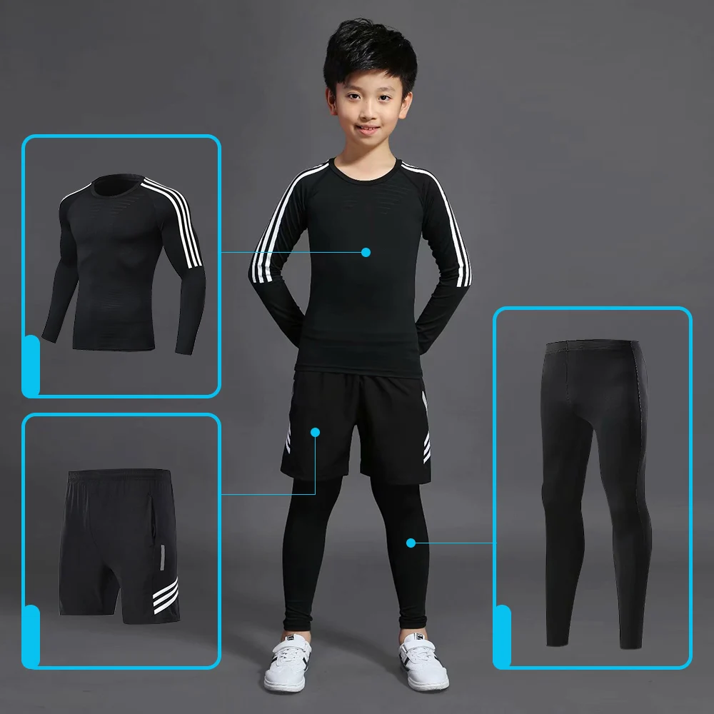 Детская спортивная одежда для мальчиков и девочек; комплект термобелья; быстросохнущие антибактериальные эластичные футбольные подштанники для фитнеса