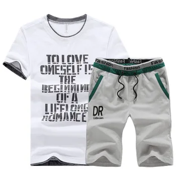 

Tracksuit Man 2020 Summer Men Clothes Sportswear Set Fitness Letters Men Shorts + T Shirt Men's Suit 2 Pieces Sets Plus Size 4XL
