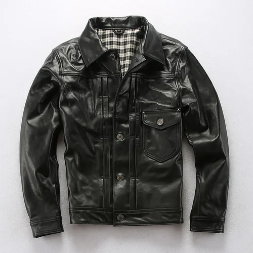 Brand Autumn Winter Genuine Leather Men's Jacket Large Size High Quality Sheep Leather Classic Casual Jacket Warm Zipper Coats - Цвет: Черный