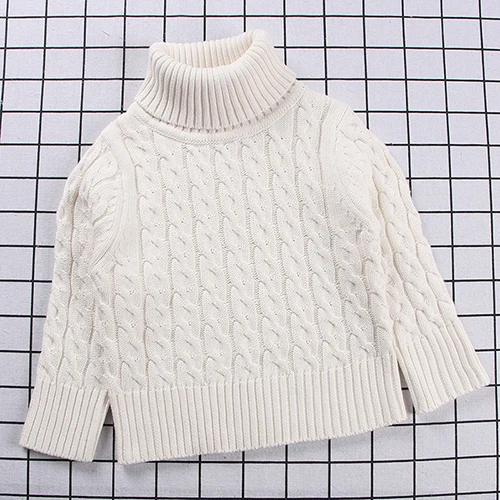 Зимний свитер с высоким воротником для маленьких мальчиков и девочек 1-7 лет, осенняя одежда для мальчиков, пуловер, вязаный однотонный Детский свитер - Цвет: 18005 white