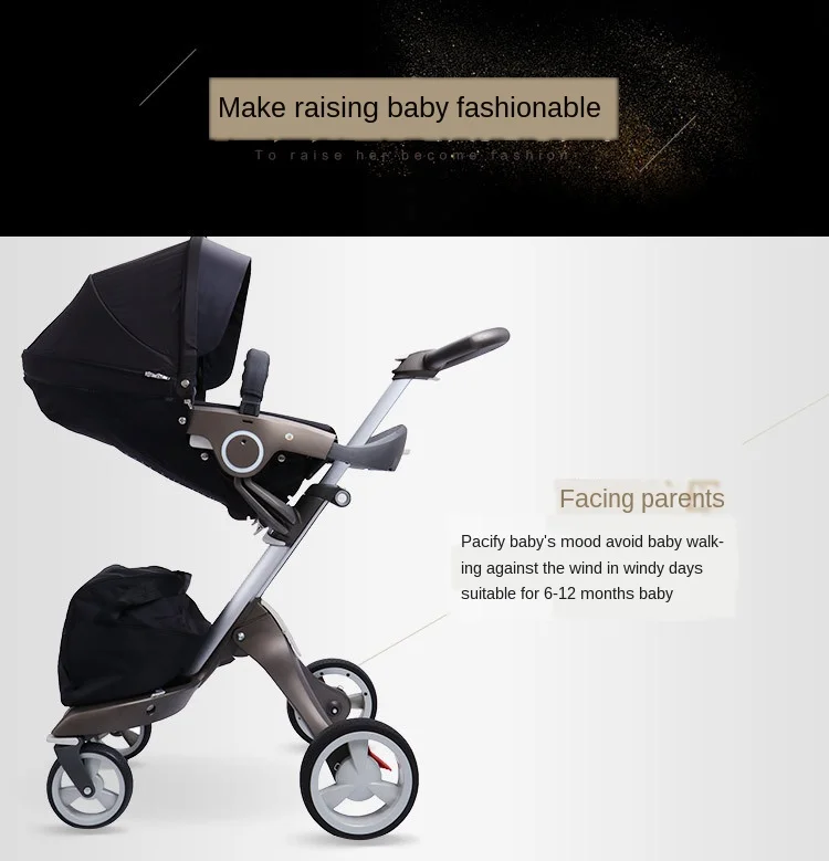 S High View Four Wheel Baby Stroller Can Sit and Lie In Luxurious Folding Two-way Shock Absorber for Children Baby Carriage