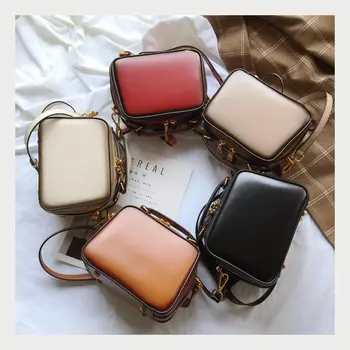 

Spring and Summer New Double Color Women's Retro One-Shoulder Cross-Body Leather Small Square Bag