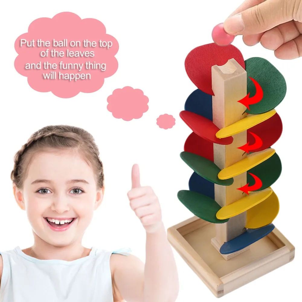 

Unique Wooden Tree Leaves Blocks Marble Ball Run Track Game Toy for Baby Kids Children Intelligence Educational Toy