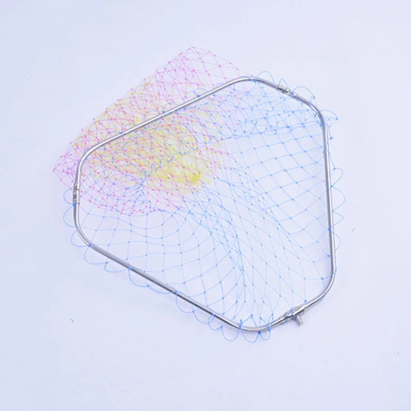 Ochine Stainless Steel Frame Fishing Folding Net Brail Head Round Small Mesh Fishing Hand Landing Net Head Fishing Accessories