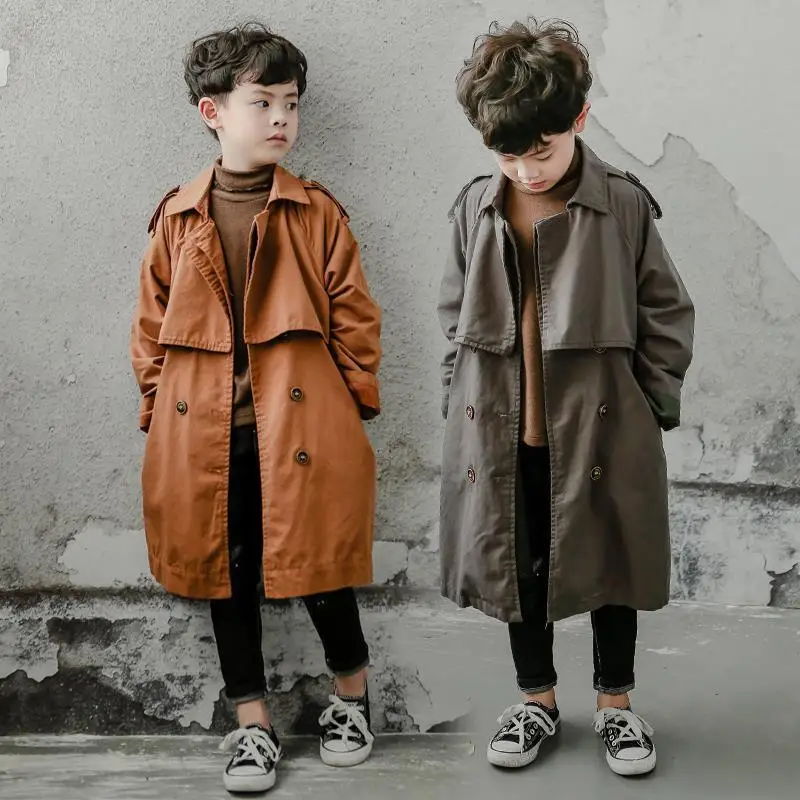 Boy Trench Coat High Quality Long Coat Teenagers Outerwear Spring Fall ...