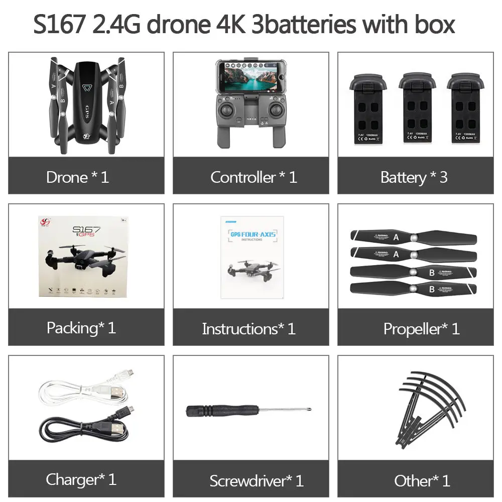 CSJ 5G Wi-Fi FPV gps Дрон с камерой 4K HD Way-point летающие жесты Фото Видео авто возврат домой S167 RC Квадрокоптер RC игрушки - Цвет: 2.4G 4K 3B With Box