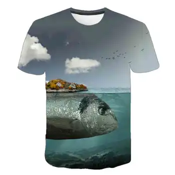 

personalise T-shirt Unisex summer T-shirt casual style short sleeve o-neck 3D printing cartoon fish picture interest T-shirt