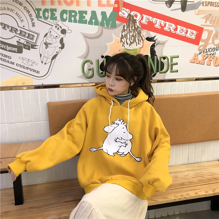 Женские толстовки с капюшоном, с принтом Kawaii, свободные, для студентов, Harajuku, одежда для женщин, толстые, теплые, для отдыха, уличная одежда, толстовки