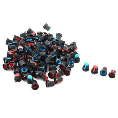 

100 Pcs Black Blue Red Plastic 5.5mm Hole Rotary Taper Potentiometer Pot
