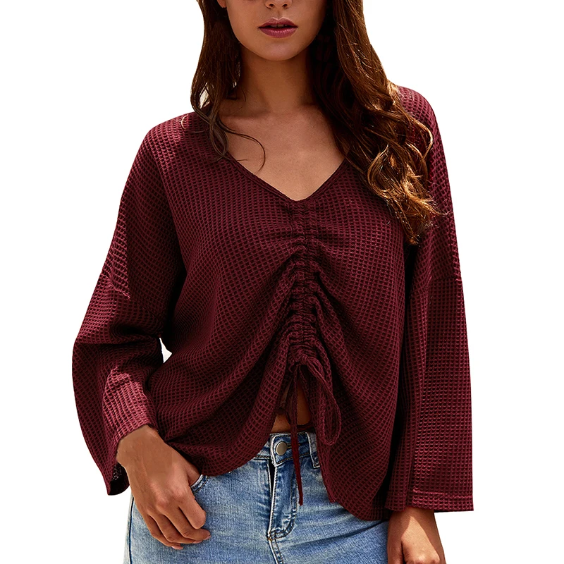 Sweater V-Neck women Fashion Sweater Pullover Women Long Sleeve Autumn Sexy Drawstring Sweaters Solid Color Loose Jumper Clothes Sweater V-Neck women Fashion Sweater Pullover Women Long Sleeve Autumn Sexy Drawstring Sweaters Solid Color Loose Jumper Clothes