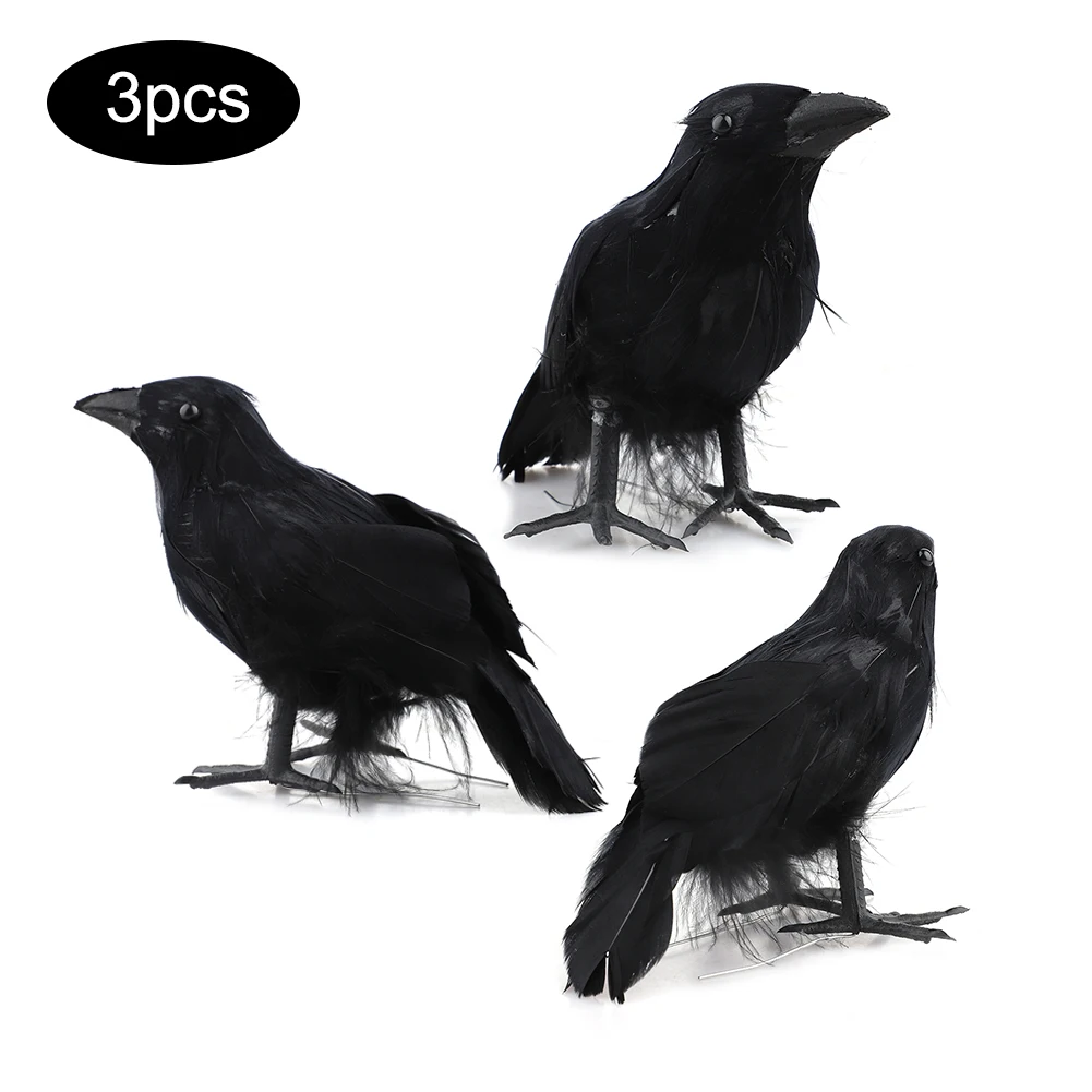 

3PCS Halloween Crow Fake Bird Toys Ravens Prop Fancy Dress Decoration Props