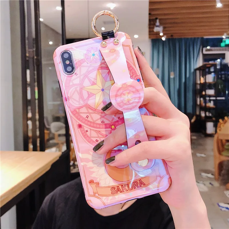 Мягкий чехол для iphone XR XS max X pink Sailor Moon с ремешком на запястье для iphone 8plus 7 7plus 6 6S 6p с рисунком тарако