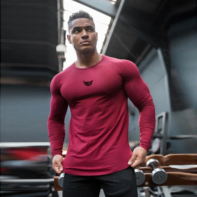 Betaling Metal linje Vejrtrækning Spring Fashion Long Sleeve T Shirt Men Solid Cotton O-neck Slim Fit Tops  tees Gym Clothing Bodybuilding Fitness T-shirt - AliExpress