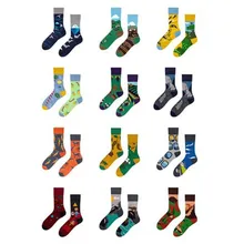 Носки с принтом с героями мультфильмов, тыква, пиво, Лобстер, лиса, динозавр, кофе, для мужчин и женщин, хлопковые носки, асимметричные, модные, персонализированные, для влюбленных