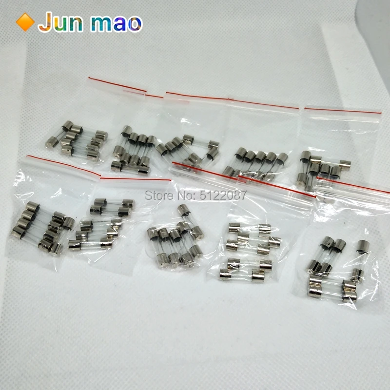 50PCS/LOT 10 Kinds 5x20mm Fast Glass Fuse Kit 0.2A 0.5A 1A 2A 3A 5A 6A 8A 10A 15A /250V 5*20 Insurance Tube Package