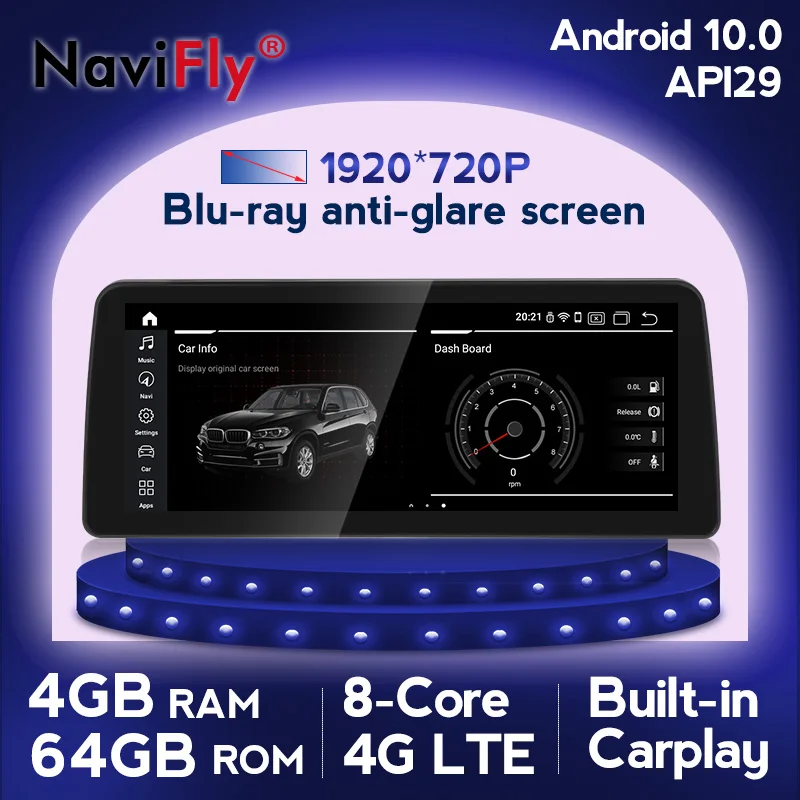 NaviFly-radio multimedia con gps para coche, radio con reproductor, Android 10, 4 GB de RAM, 64 GB de ROM, para BMW serie 5, E60, E61, E63, E64, E90, E91, E92, 12,3 pulgadas