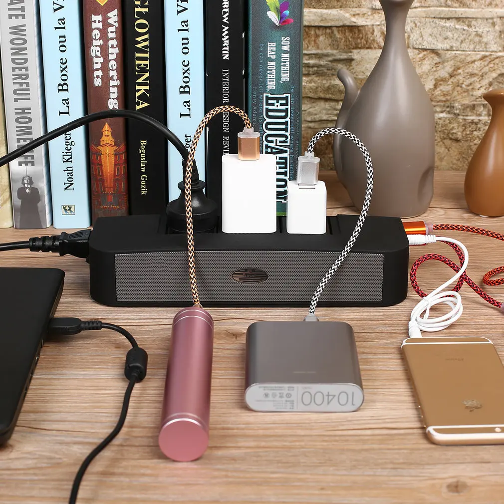 Черный портативный мини QC3.0 Смарт зарядка мульти медиа, музыка мощность с 3 розетками независимый выключатель питания