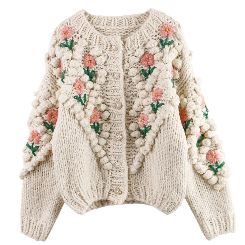 

Runway 2020 High Quality Women Autumn Winter Embroidered Flowers Cardigan Outerwear Knit Luxury Sweet Sweaters Ladies Coat A234