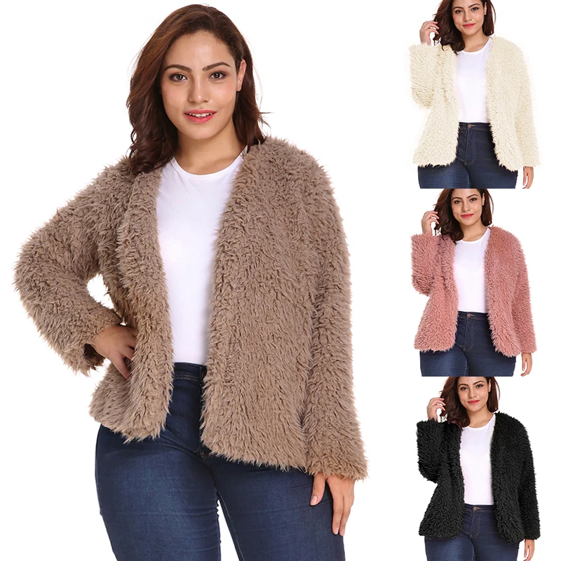 6XL, большие размеры, Повседневная плюшевая куртка с круглым вырезом, пальто из искусственного меха для женщин, простое теплое модное пальто, Лидер продаж