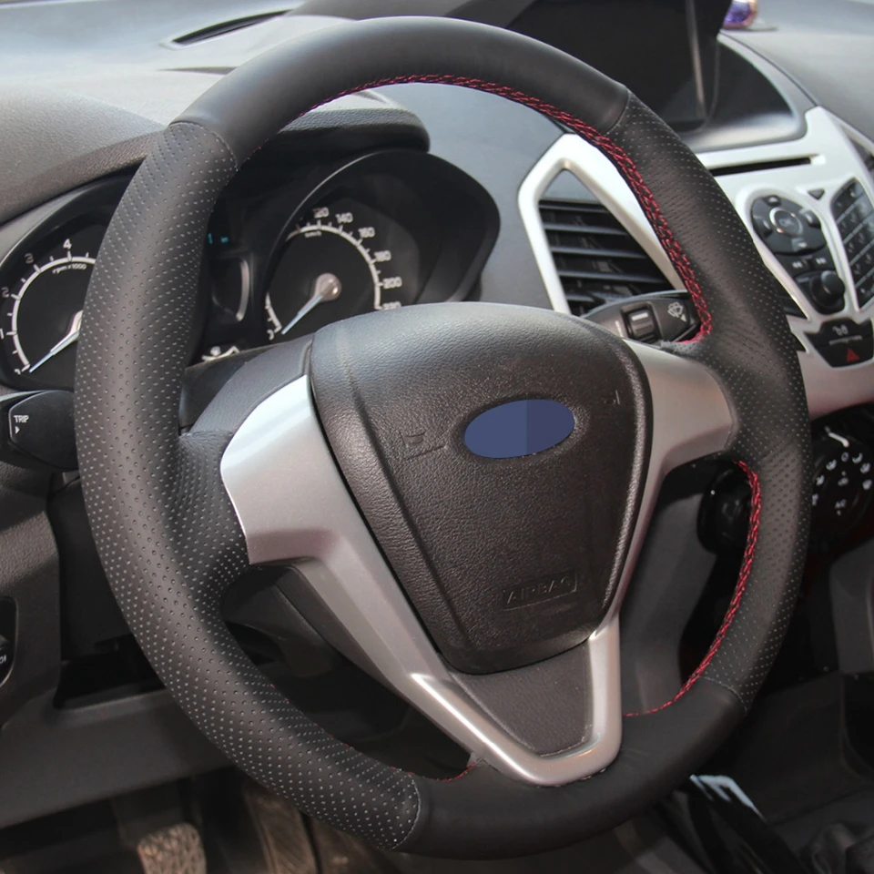 DIY Ручная прошитая черная крышка рулевого колеса из искусственной кожи для Ford Fiesta 2009-2013 EcoSport 2013