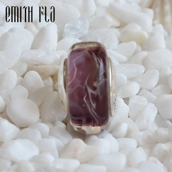 

Emith Fla 925 Sterling Silver Large Hole Milk Coffee Murano Glass European Charm Beads Fit Brand Bracelet Beads Jewelry Gift