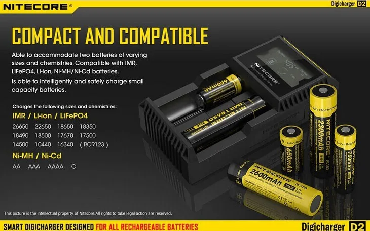 Nitecore D2 Digi Зарядное устройство Батарея Зарядное устройство ЖК-дисплей Дисплей Nitecore Зарядное устройство для 26650 18650 18350 16340 14500 10440