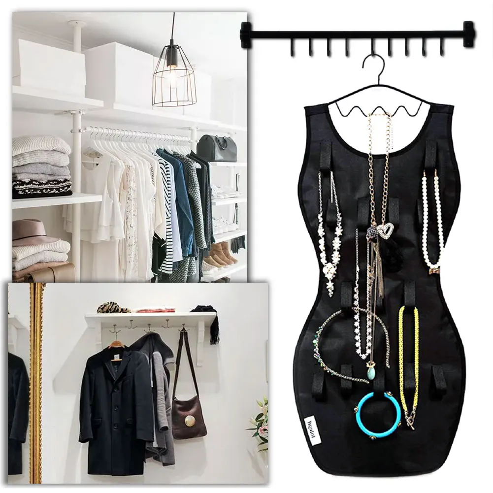 

Jewelry Hanging Organizer 21 Clear Pockets & 13 Hook Loops Storage for Storing Jewelries, Hair Accessories Organizers in Closet