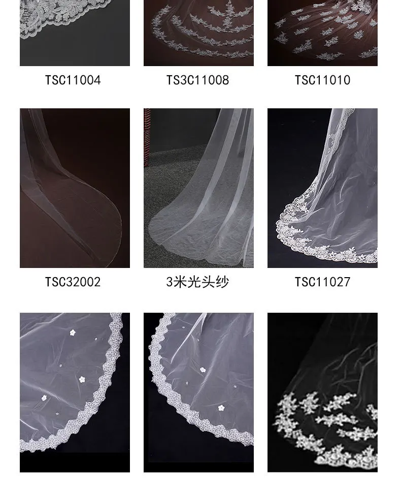 Europe And America Bride White Marriage Veil Wedding Single Layer Veil 3 M Thin Veil Lace Veil