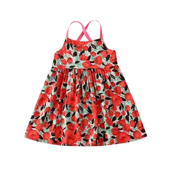

AA Baby Girls Dresses 2020 Floral Printed Dress Toddler Kid Girl Spaghetti Straps Sleeveless Loose Dress A-line Dress