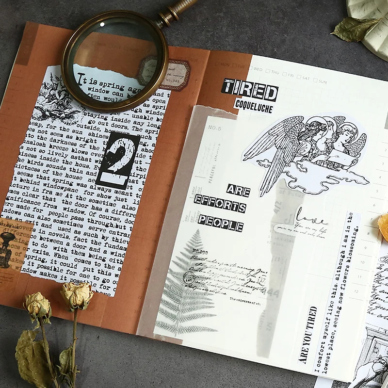Black and White Series Creative Newspaper Handbook Decoration Stickers Scrapbooking Stationery Planner Accessories