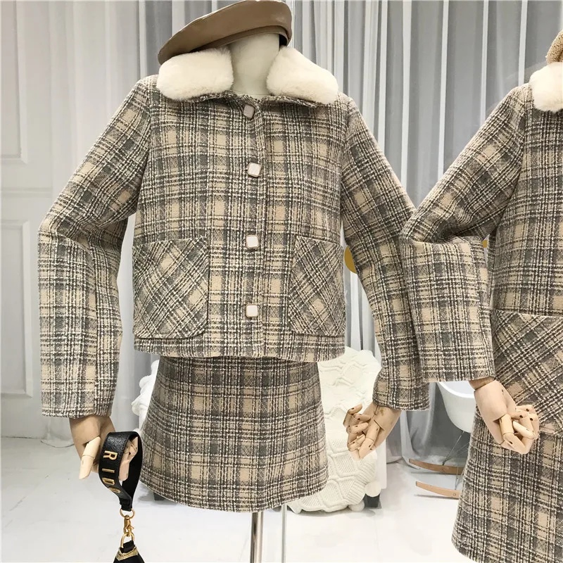 Клетчатое Женское зимнее легкое пальто Mujer Invierno зимнее однобортное пальто с отложным воротником и широкими карманами
