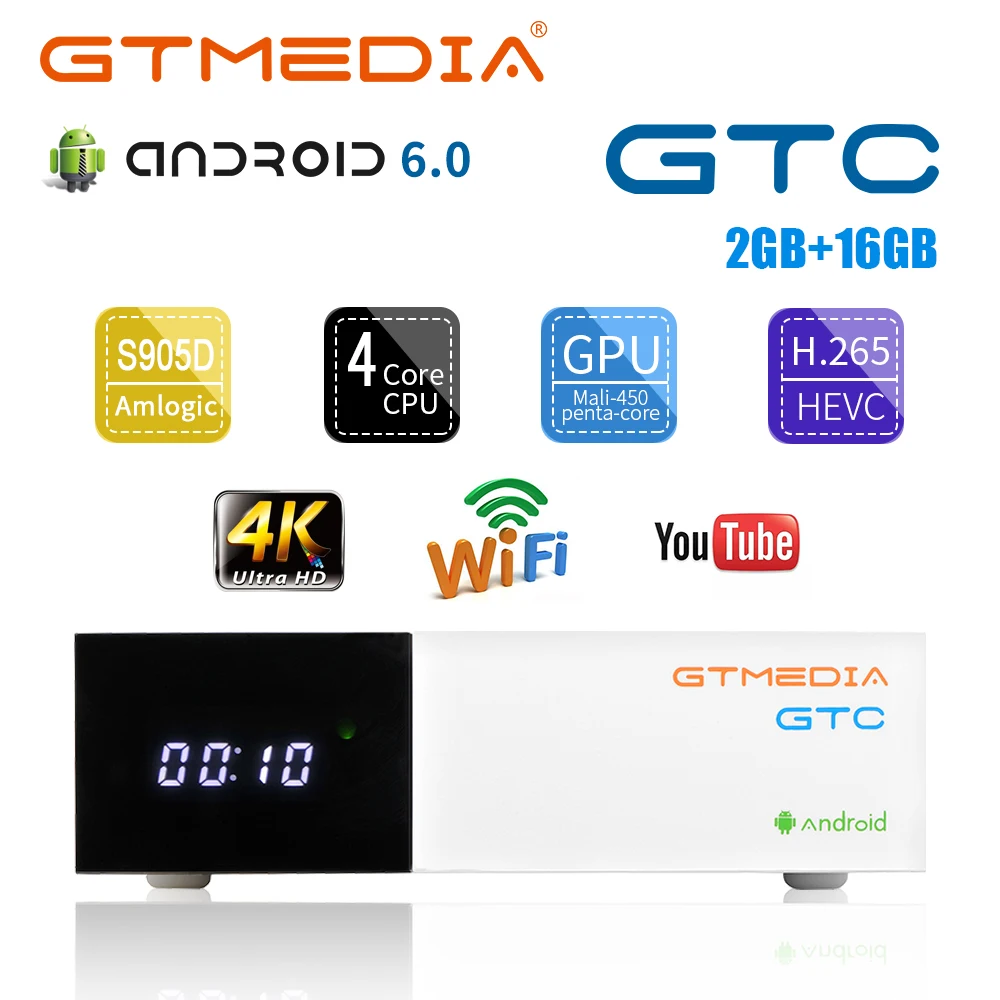 GTMEDIA GTC Android 6 0 TV BOX DVB-S/S2/T/T2/кабель/ATSC-C 2 Гб Оперативная память цифрового ТВ Box