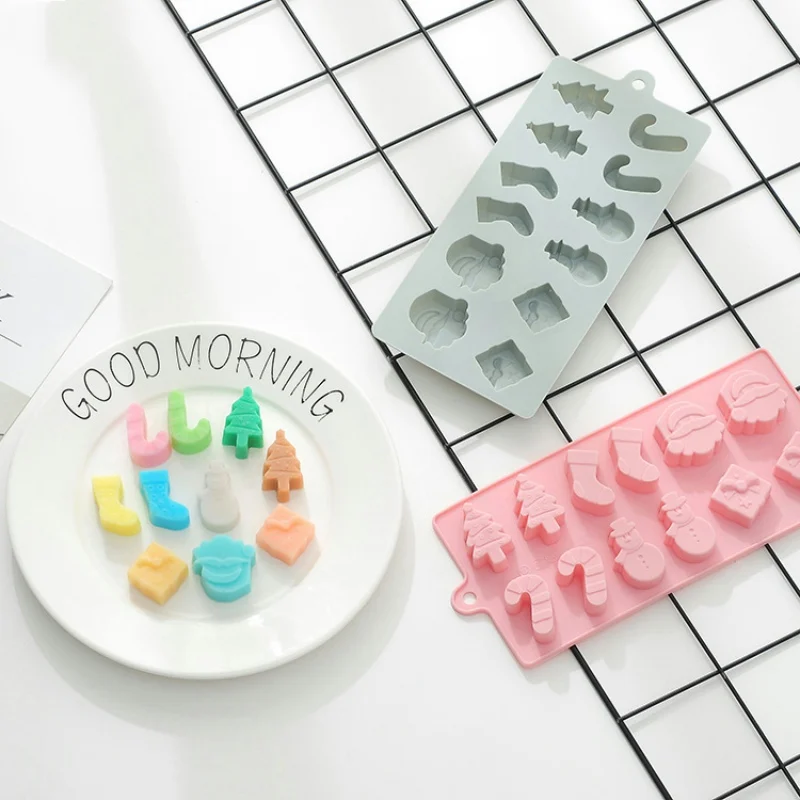 

12 Clay Resin Mold Cavities Christmas Design Silicone Fondant Mold Candy Chocolate Making Cake Decorating Sugar Soap Crafting