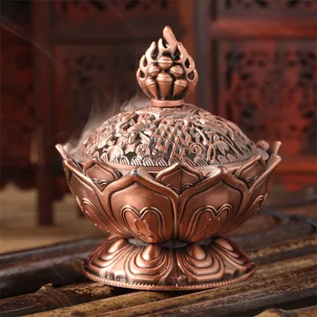 

Tibetan Lotus Incense Burner Alloy Bronze Incense Stick Holder Metal Craft Handmade Censer Office Incensario Home Decor EB5XX