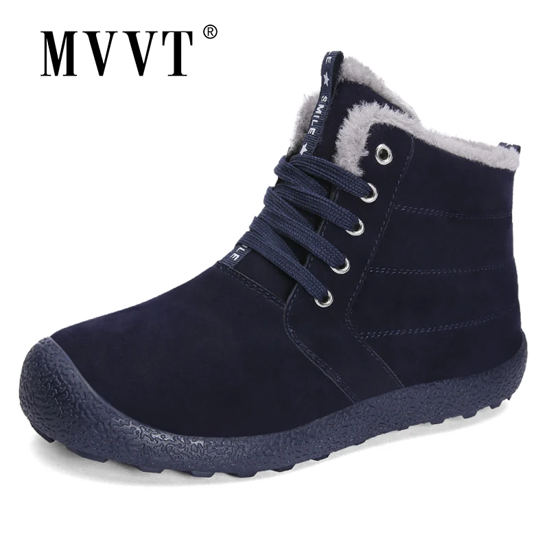 

Plus Size Men Winter boots Leather Pig Suede Snow Boots For Men Waterproof Winter Shoes Leather Men Ankle Boots Fur Men Shoes