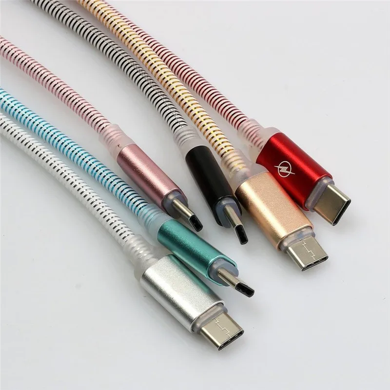 LED Lumines Spiral Cable For iPhone Samsung Xiaomi Type C Fast Charge USB Data Cable Micro USB Charging Cable Mobile Phone Cable