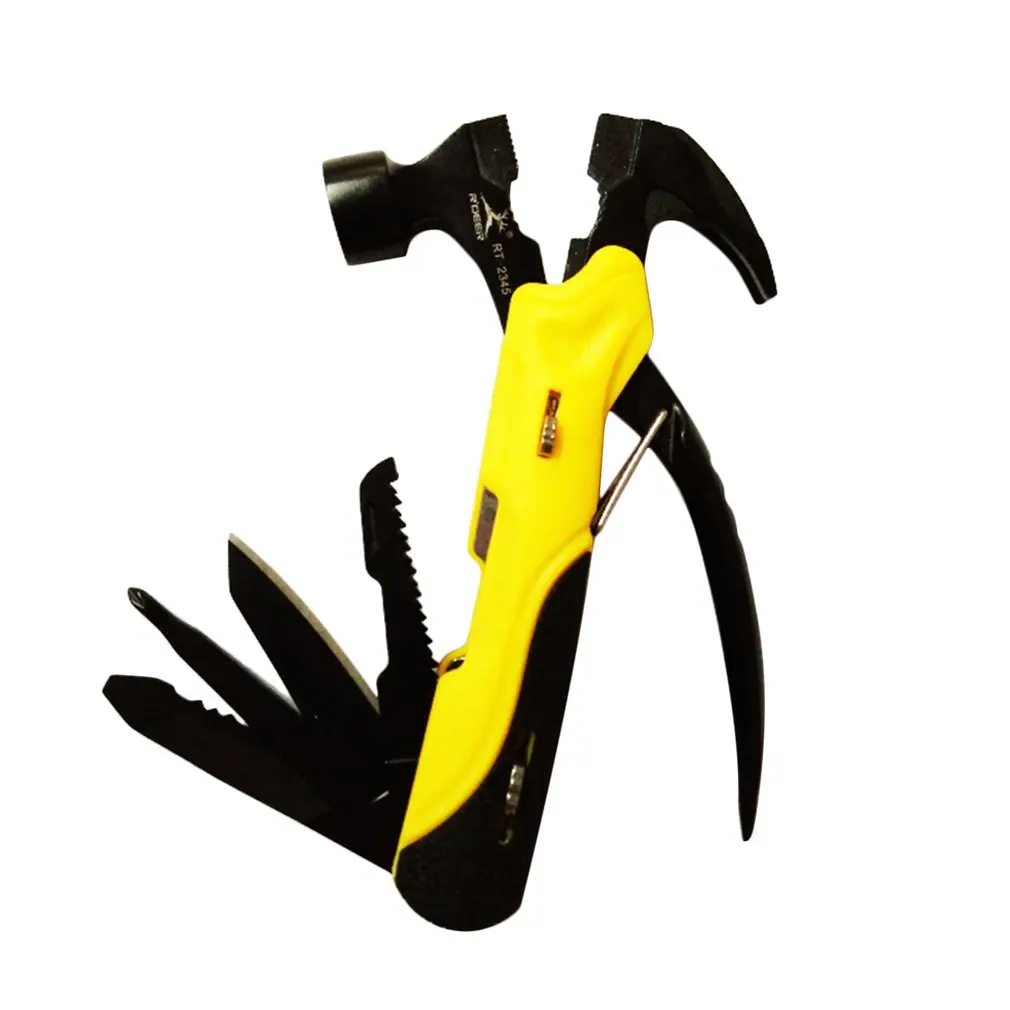 

7-in-1 Multi-functional Stainless Steel Hammer Pliers Nail Puller Knife Screwdriver Saw Hand Tools Multitool Auto Rescue Tool