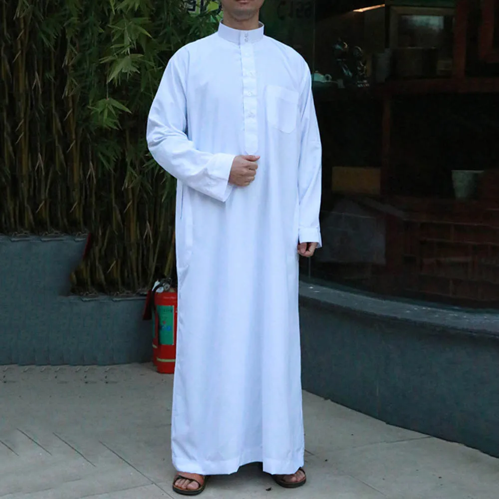 

Plus Size Muslim Long Arabian Men's Shirt Solid White Ankle Length Loose Casual Robes Plus Size M-4XL Islamic Clothings