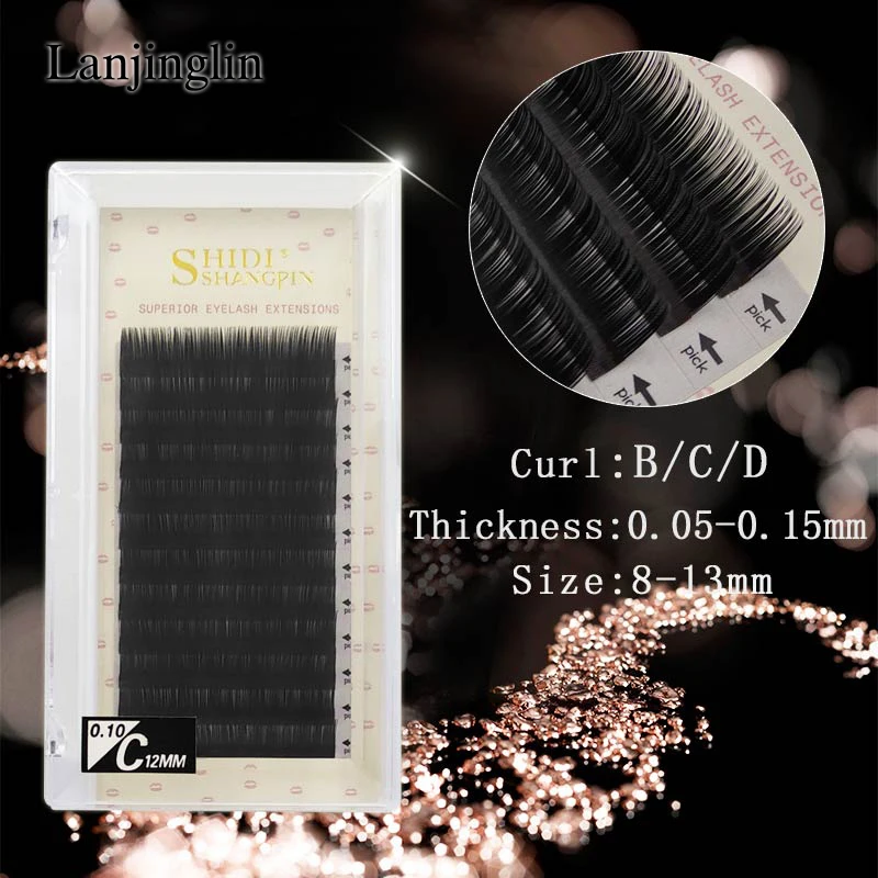 

LANJINGLIN 1 pc individual lashes 12rows mix 8-13mm curl B C D 0.05 0.07 0.1 0.12 0.15 volume false eyelash extension makeup