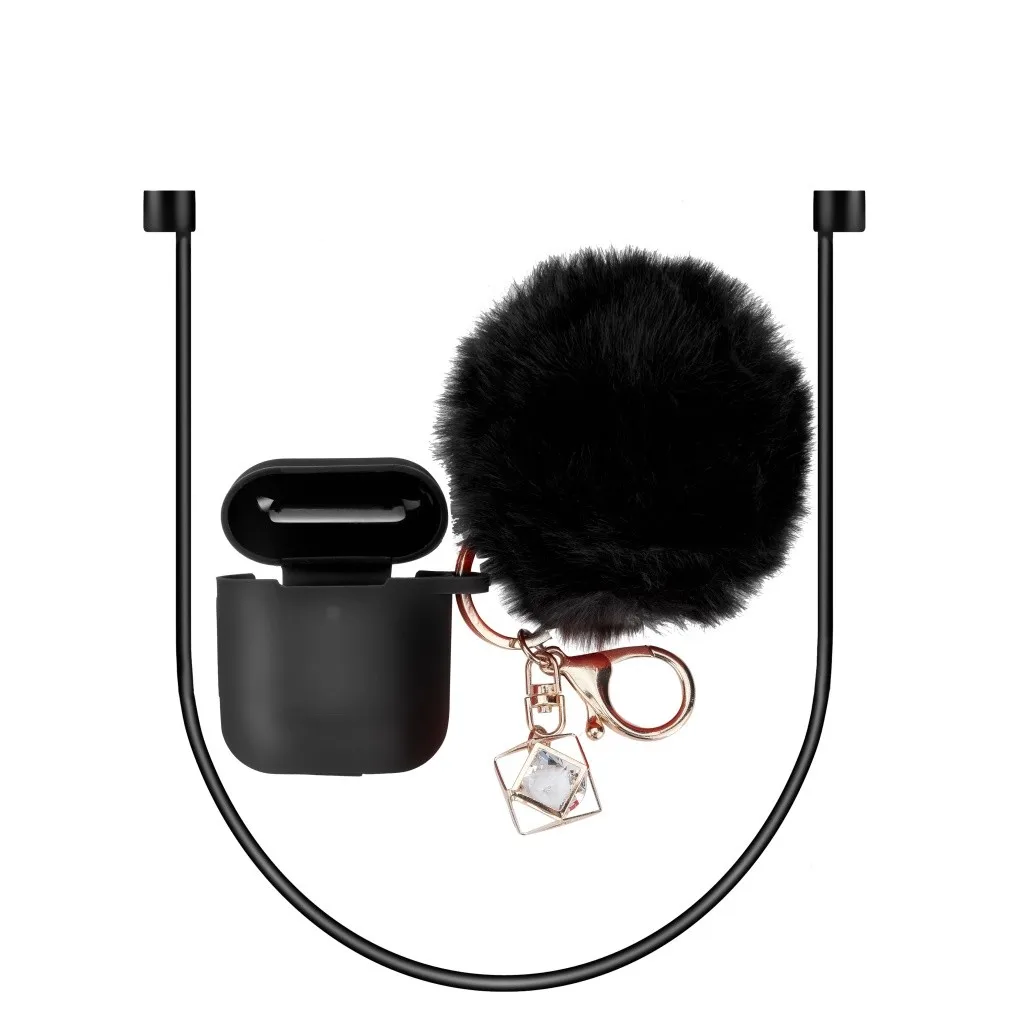 Коричневый HIPERDEAL беспроводные наушники-вкладыши, стерео наушники для Airpods 2 и 1 зарядный чехол, силиконовый чехол и брелок с помпоном - Цвет: Коричневый