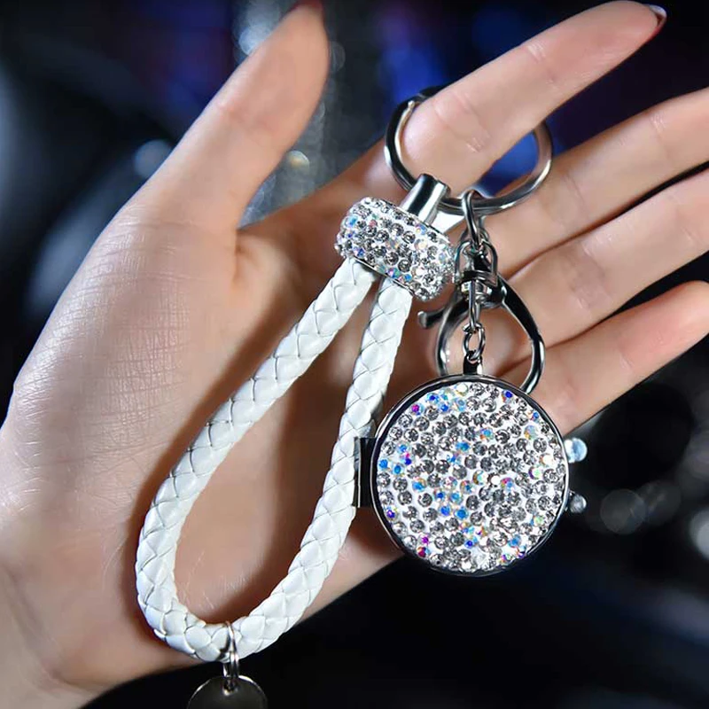 1 шт. Высококачественный винтажный кожанный браслет автомобильный брелок кристалл держатель для ключей футляр для хранения колец натуральная сумка подвеска с зеркалом - Название цвета: White 1 Pcs