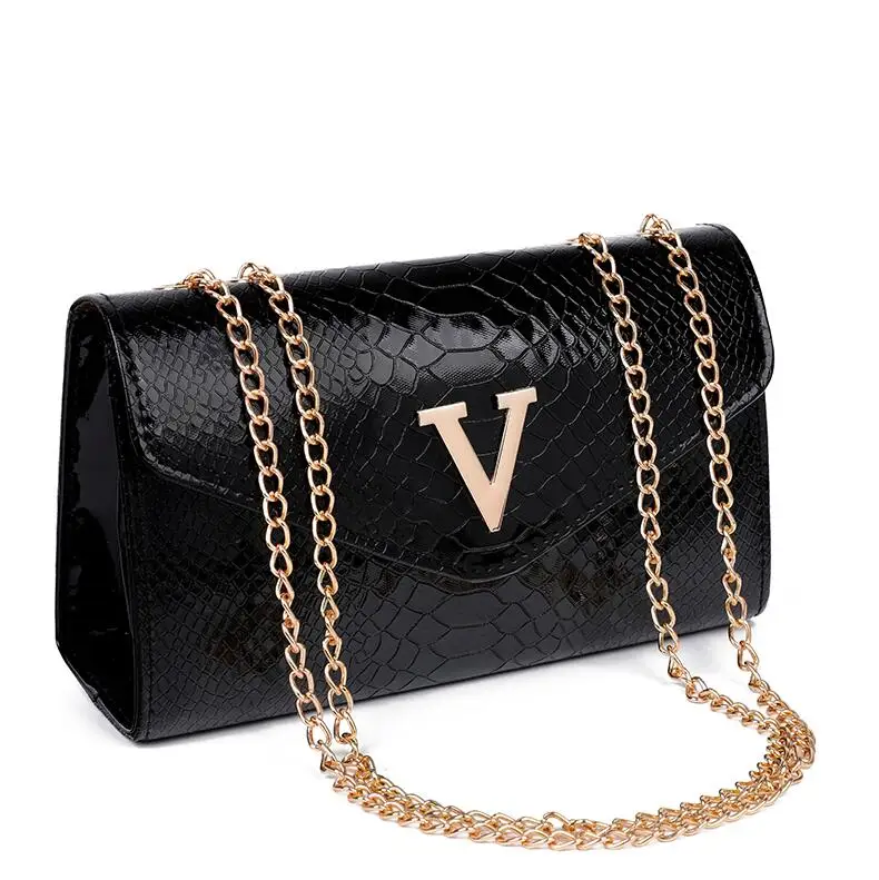 Аллигатор сумки через плечо для женщин роскошные сумки женские сумки модные брендовые сумки на цепочке женские сумки-мессенджеры - Цвет: small black