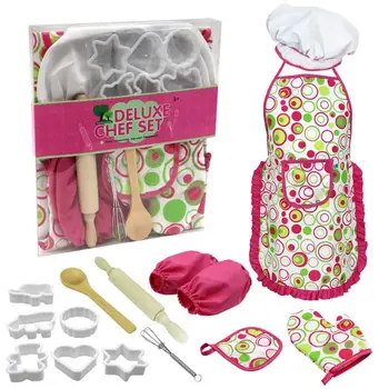 

15 Pcs/Set Kids Chef Play Set Children Pretend Role-play Cooking Toy Dress Up Outfit with Kids Apron
