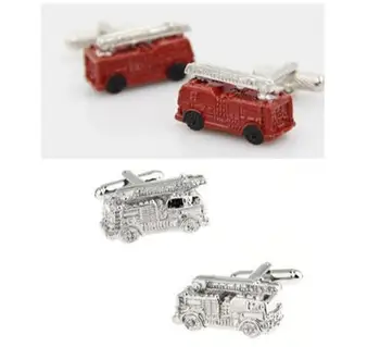 

10pairs/lot Copper Plating Fire Truck Cufflinks Silver/Red Hoist Fire Engine Cuff Links Fire Fighting Truck Crane Cufflinks