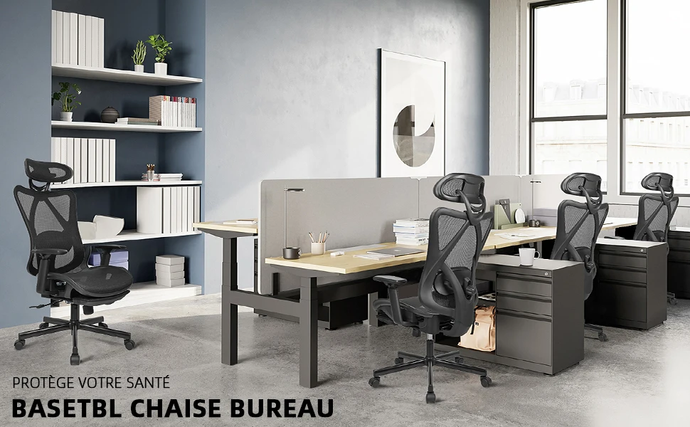 BASETBL Office Chair Ergonomic Computer Gaming PC Chair With Retractable Footrest Adjustable Headrest Recliner Mesh Breathable