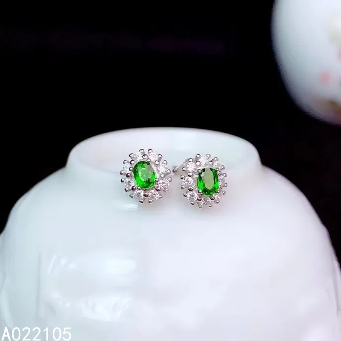 

KJJEAXCMY fine jewelry 925 sterling silver inlaid natural Diopside women fresh vintage gem earrings ear studs support detection