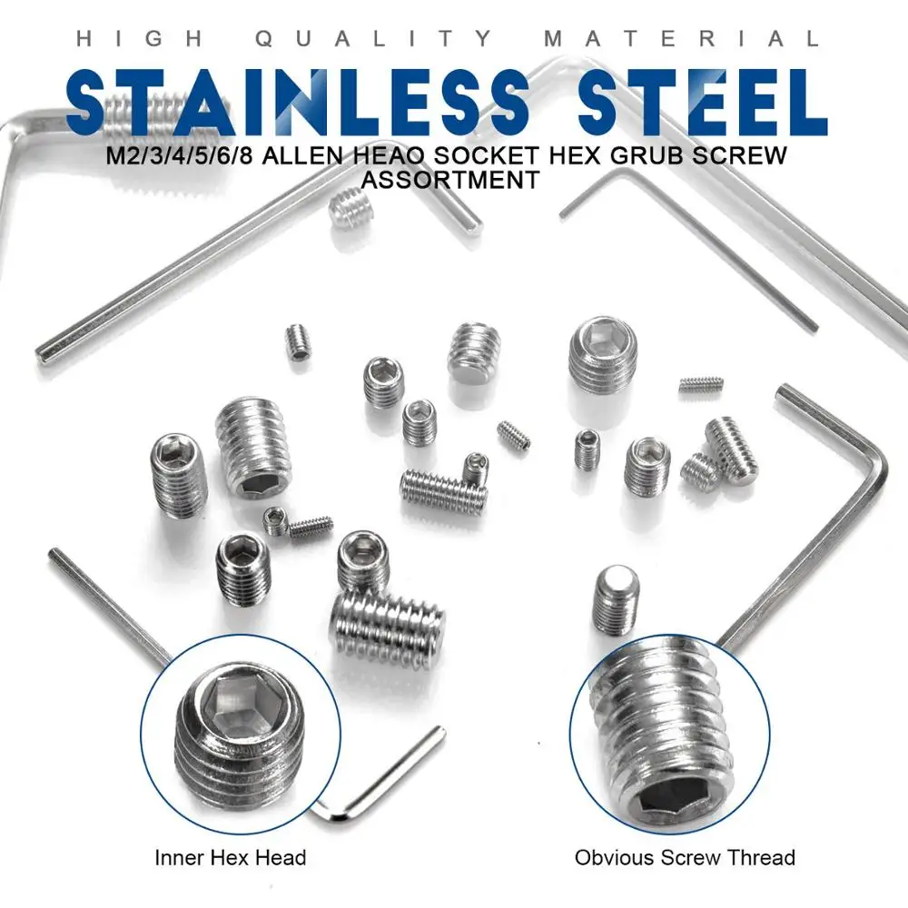 JINLI-CASE Screws Bolt 666pcs Set Screw Hex Hexagon Socket Head Stainless Steel Headless Set Screw Assortment Kit M2 M3 M4 M5 M6 M8 Grub Screw JINLI-CASE Screws Bolt 666pcs Set Screw Hex Hexagon Socket Head Stainless Steel Headless Set Screw Assortment Kit M2 M3 M4 M5 M6 M8 Grub Screw