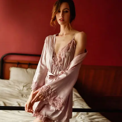 lavender set Yhotmeng сексуальное кружевное ажурное шелковое кружевное сексуальное женское нижнее белье без рукавов с v-образным вырезом халатик и ночная рубашка - Цвет: lavender set