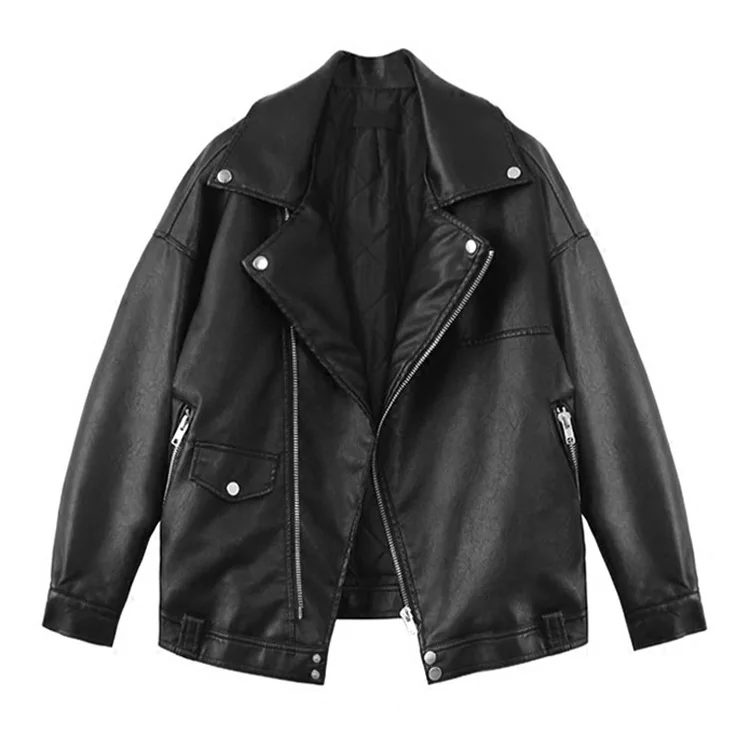 

PU Leather Women's Short Harajuku 2019 New Style Korean-style Slimming Students BF Style Loose-Fit Biker Leather Jacket Coat Fas