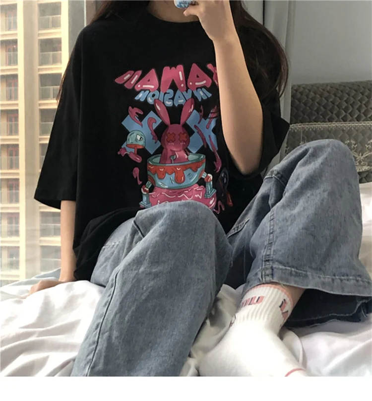 Cute Little Dinosaur Pattern Printed T-Shirt Summer Loose Large Size Multi-Color Cartoons Japanese Tops Y2k Casual Cotton Tees Cute Little Dinosaur Pattern Printed T-Shirt Summer Loose Large Size Multi-Color Cartoons Japanese Tops Y2k Casual Cotton Tees